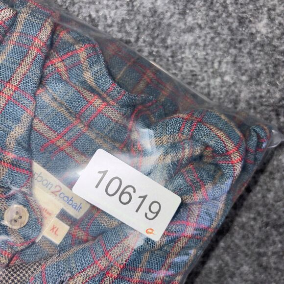 Carbon 2Cobalt Shirt Mens XL Blue Plaid double Cloth Woven - Picture 7 of 7